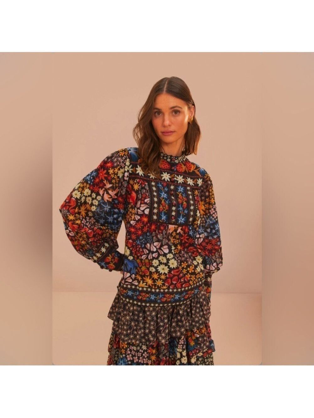 Farm Rio Black Jujus Garden Blouse